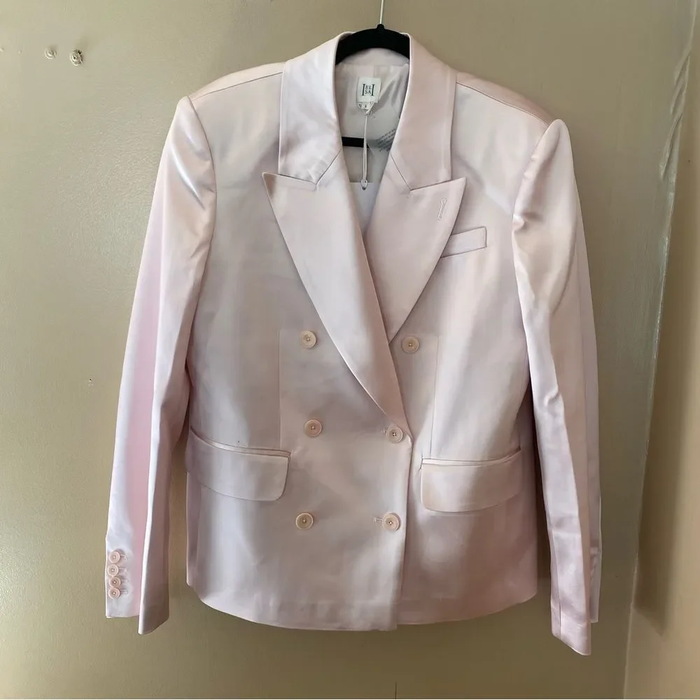 NWT HELSA Heavy Satin Double Breasted Jacket pink blazer Revolve FWRD $398 XS - Picture 11 of 14